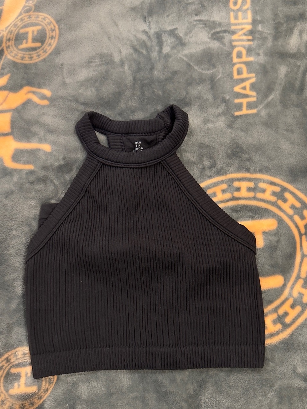 aerie Black Ribbed High-Neck Crop Tank